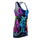 "Luminescent Nocturne" Neon Owls Racerback Dress