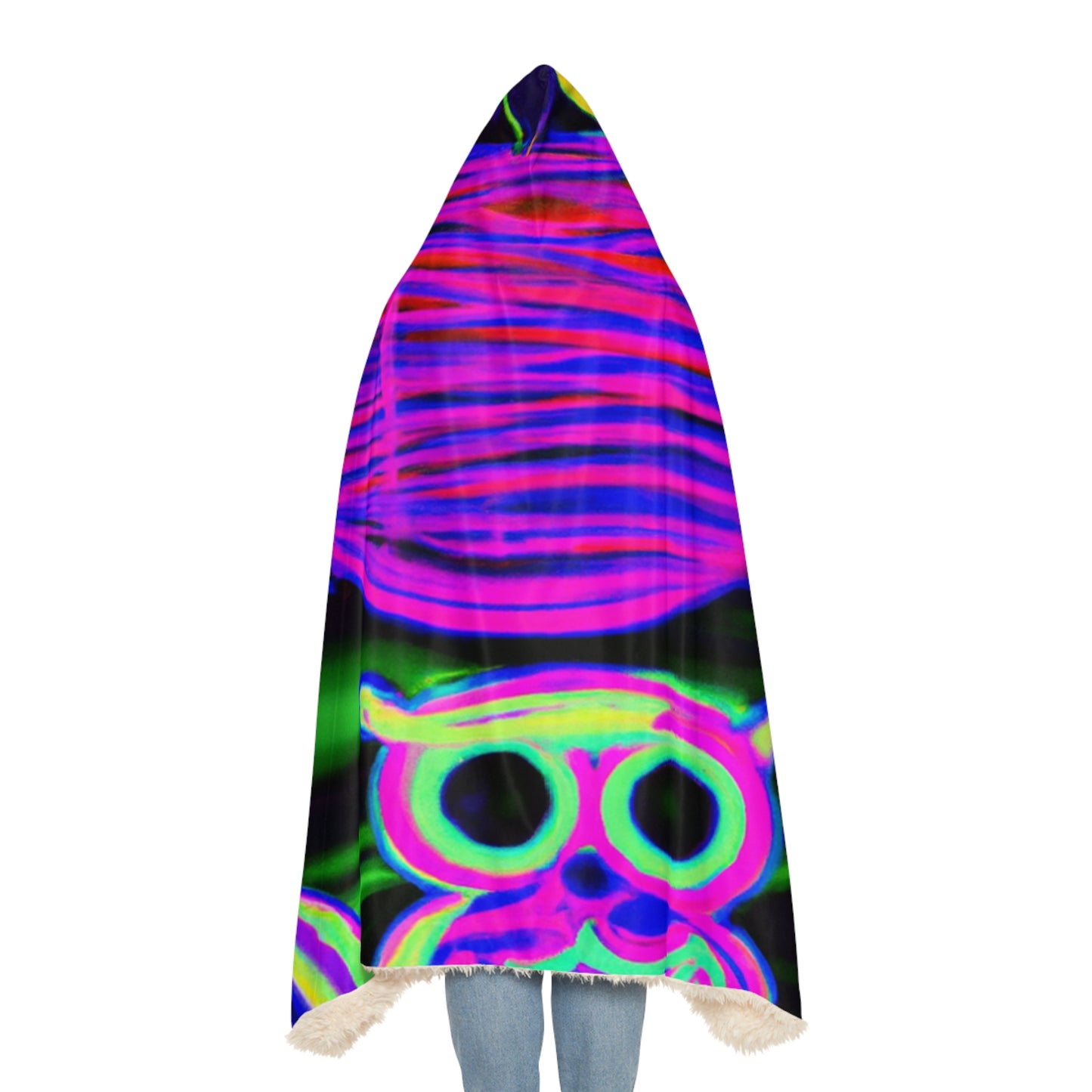 "Owlight." - NEON Owls Art Hooded Snuggle Blanket