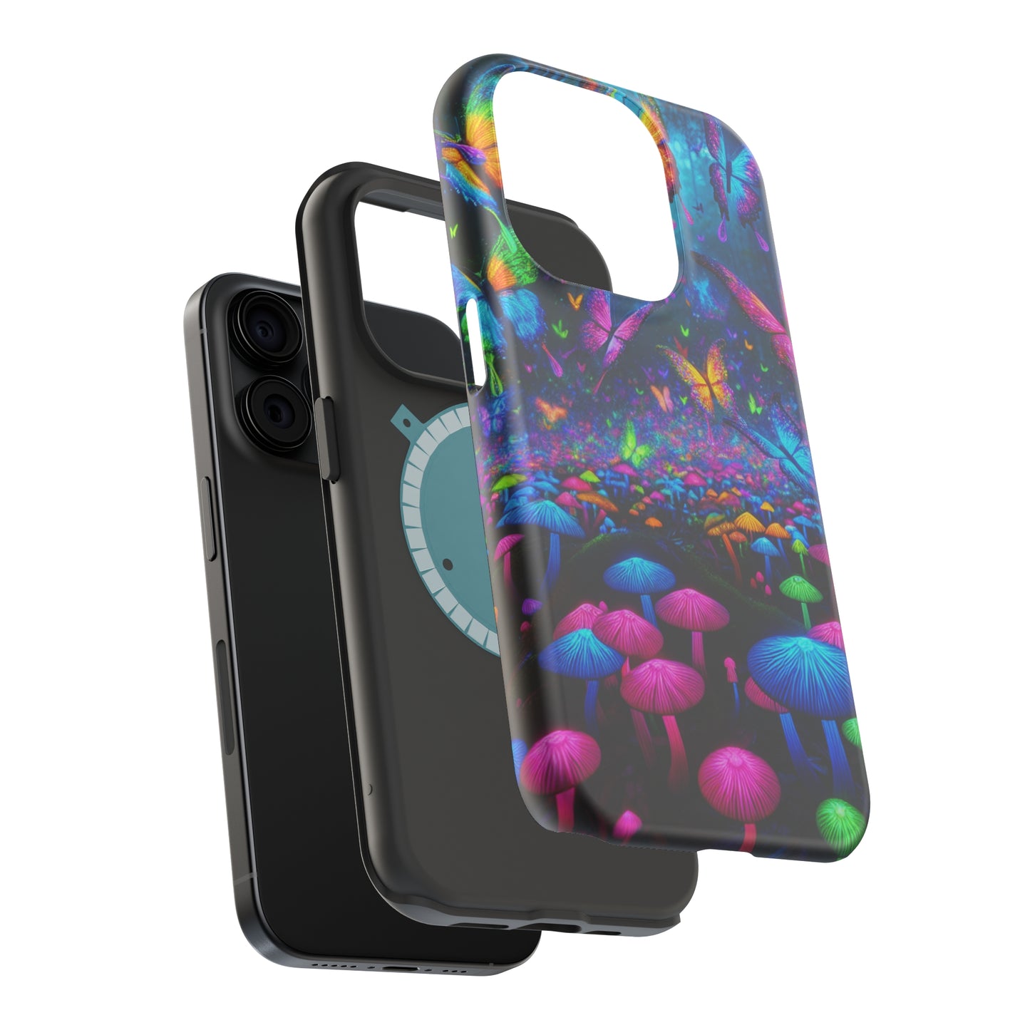 Neon Fruition Neon Butterflies and Mushrooms Premium Art Magsafe Magnet Tough IPhone 13 14 15 Pro Plus Max and Mini in Matte and Glossy Phone cases