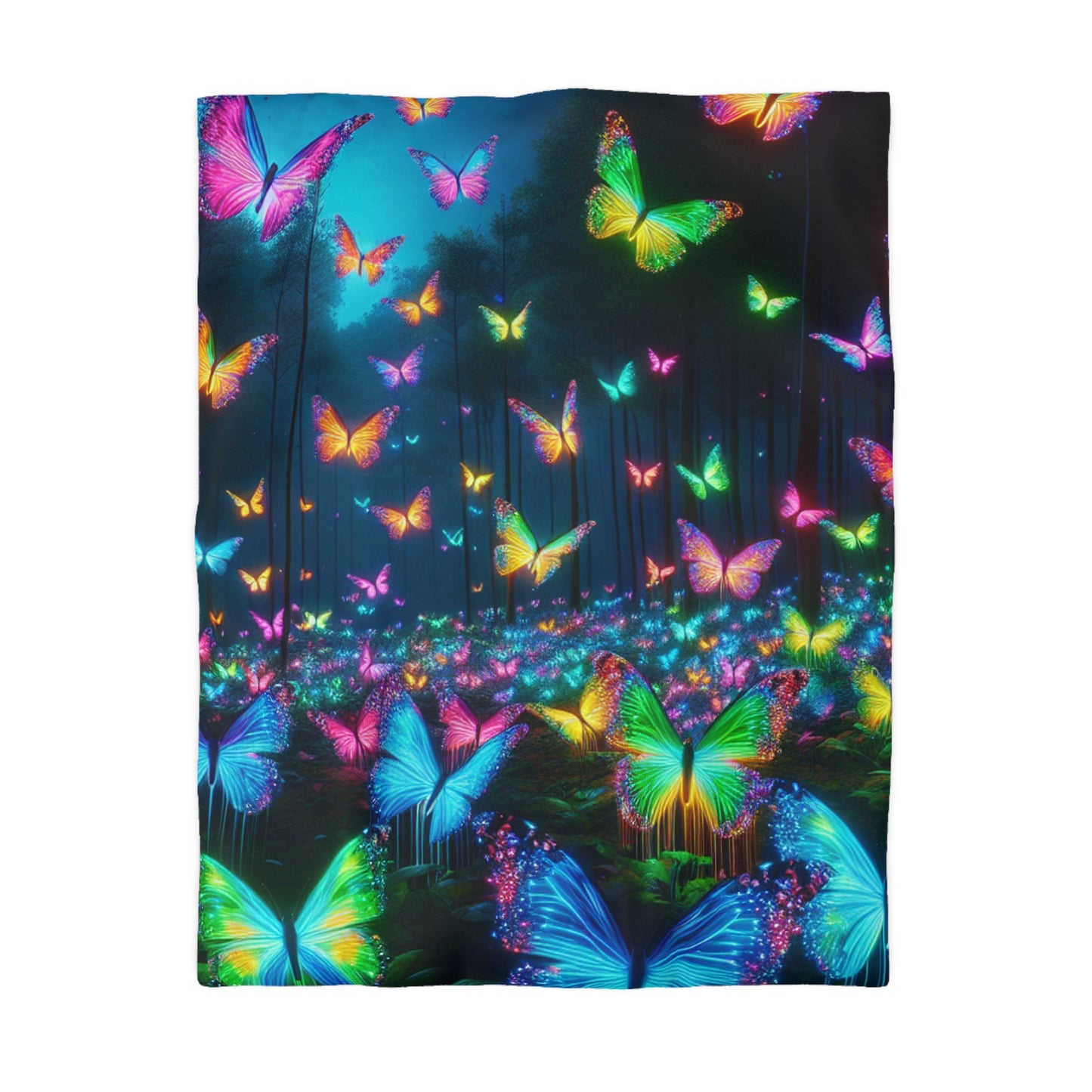 Pieter Van Derneer - NEON Butterflies Microfiber Duvet Cover