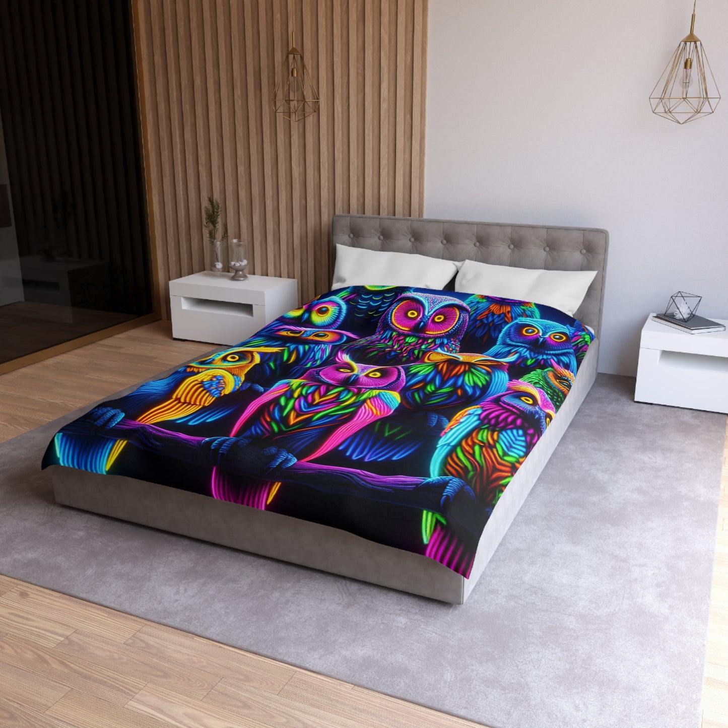 Diego de la Cruz. - NEON Owls Microfiber Duvet Cover