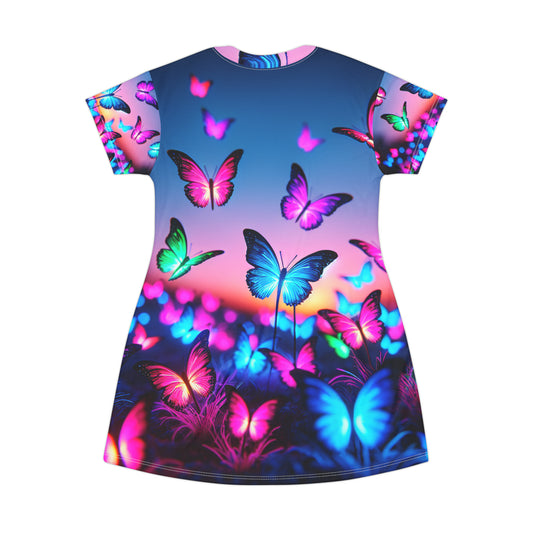 "Neon Butterflies Glow" Neon Butterflies Womans T Shirt Dress