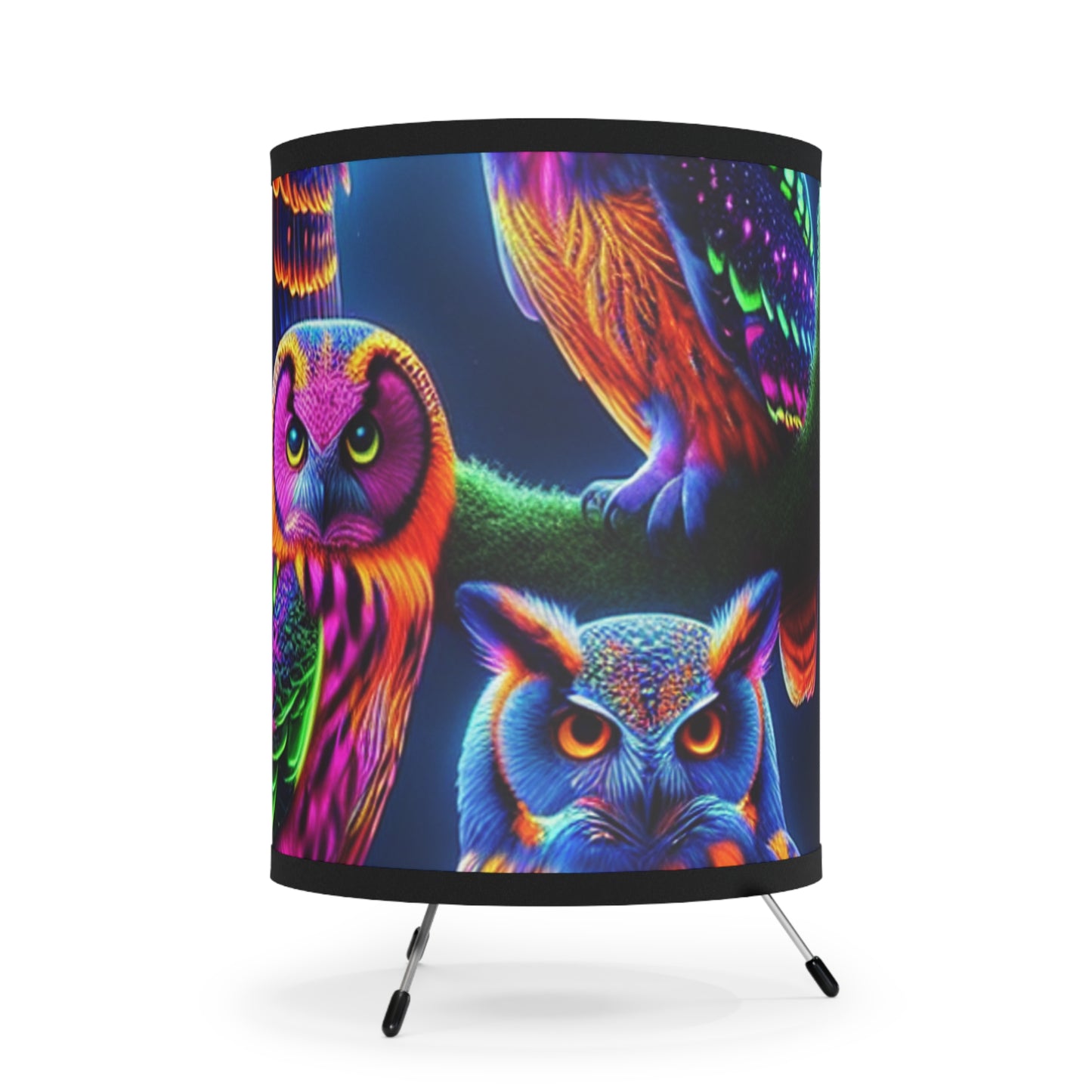 Neon Nocturne. - NEON Owls Art Tripod Lamp