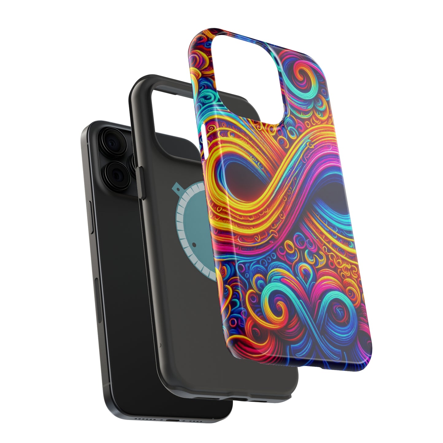 ElectroFractal Fluorescence. Neon Trippy Infinity Patterns Premium Art Magsafe Magnet Tough IPhone 13 14 15 Pro Plus Max and Mini in Matte and Glossy Phone cases