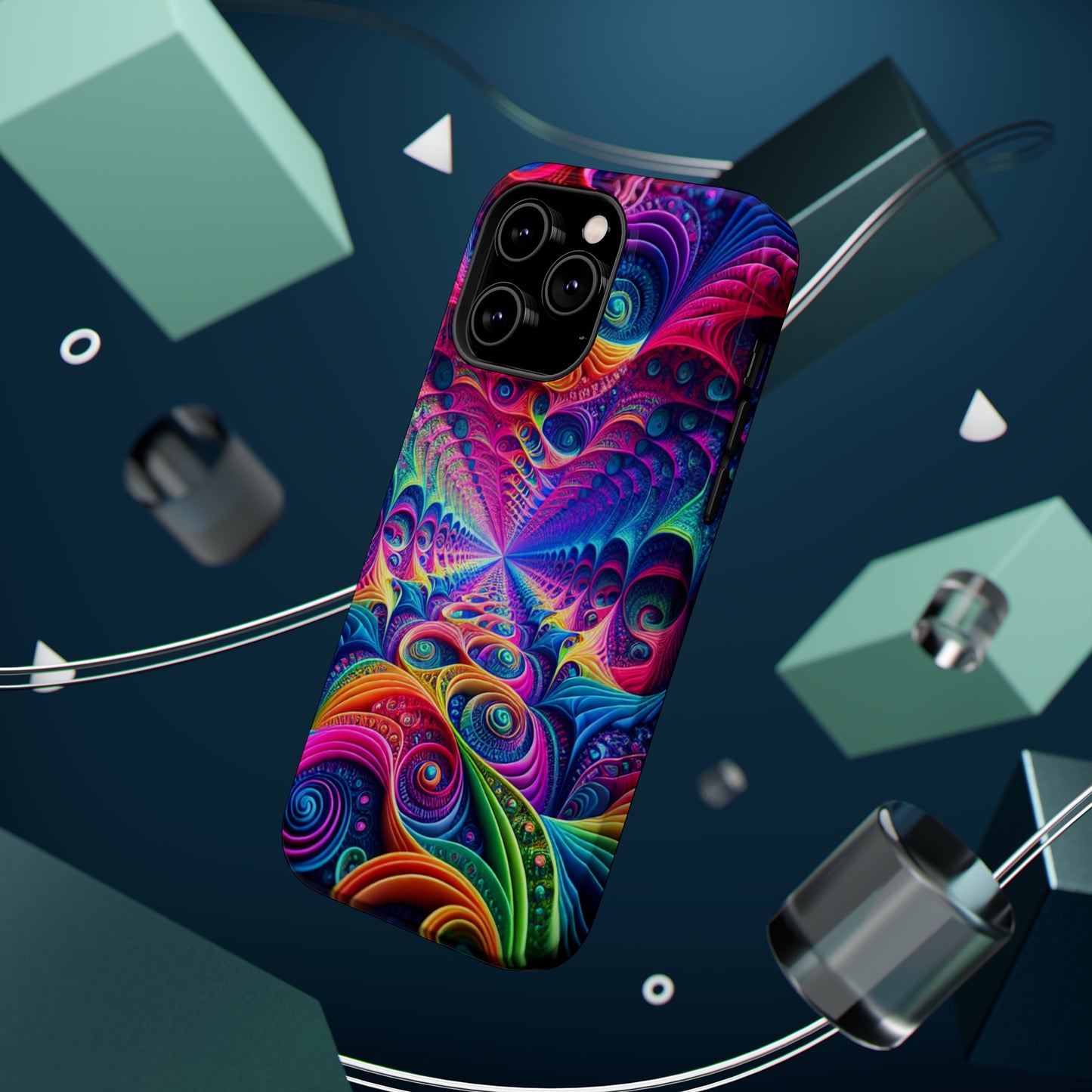 Cosmic Electric Rainbow Frenzy. Neon Trippy Infinity Patterns Premium Art Magsafe Magnet Tough IPhone 13 14 15 Pro Plus Max and Mini in Matte and Glossy Phone cases