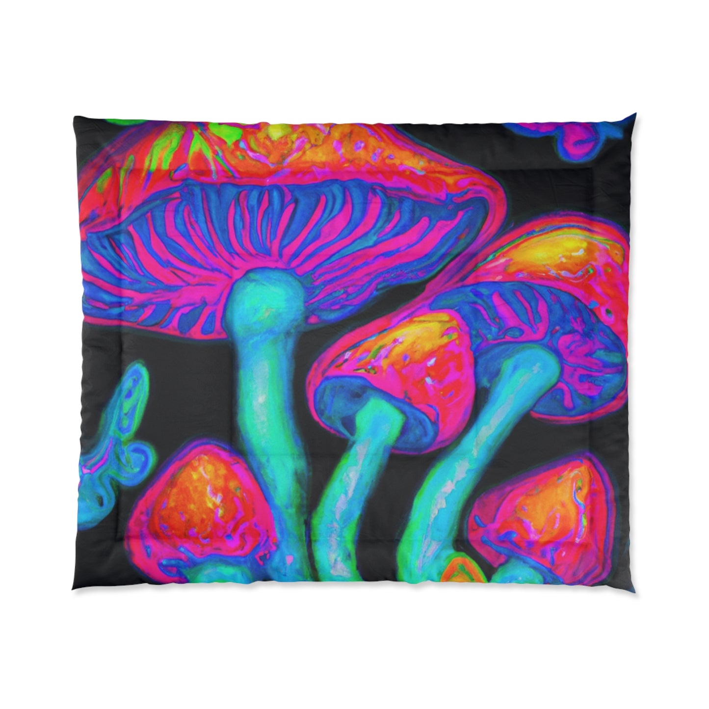 "Neon Luminescence" Butterflies & Mushrooms Comforter Blanket