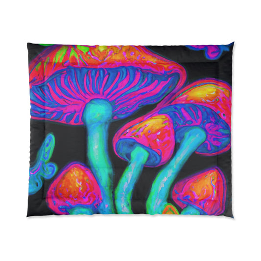 "Neon Luminescence" Butterflies & Mushrooms Comforter Blanket