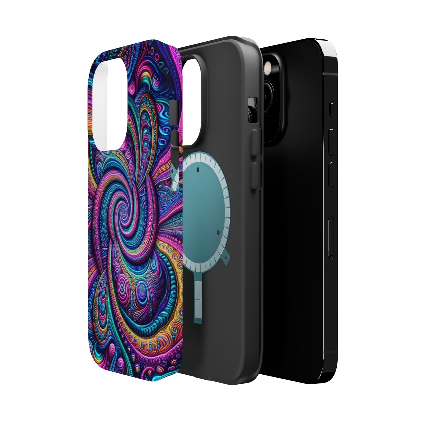 Cosmic Quasar Dreams. Neon Trippy Infinity Patterns Premium Art Magsafe Magnet Tough IPhone 13 14 15 Pro Plus Max and Mini in Matte and Glossy Phone cases