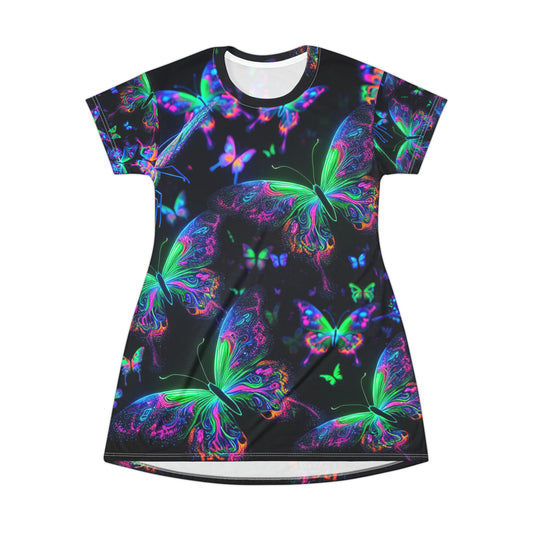Neon Flight of Fancy. Neon Butterflies Womans T Shirt Dress