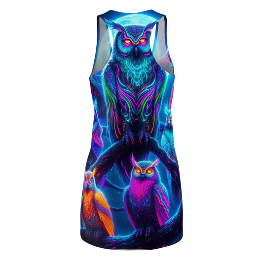 Neon Nocturnal Artistry. Neon Owls Racerback Dress