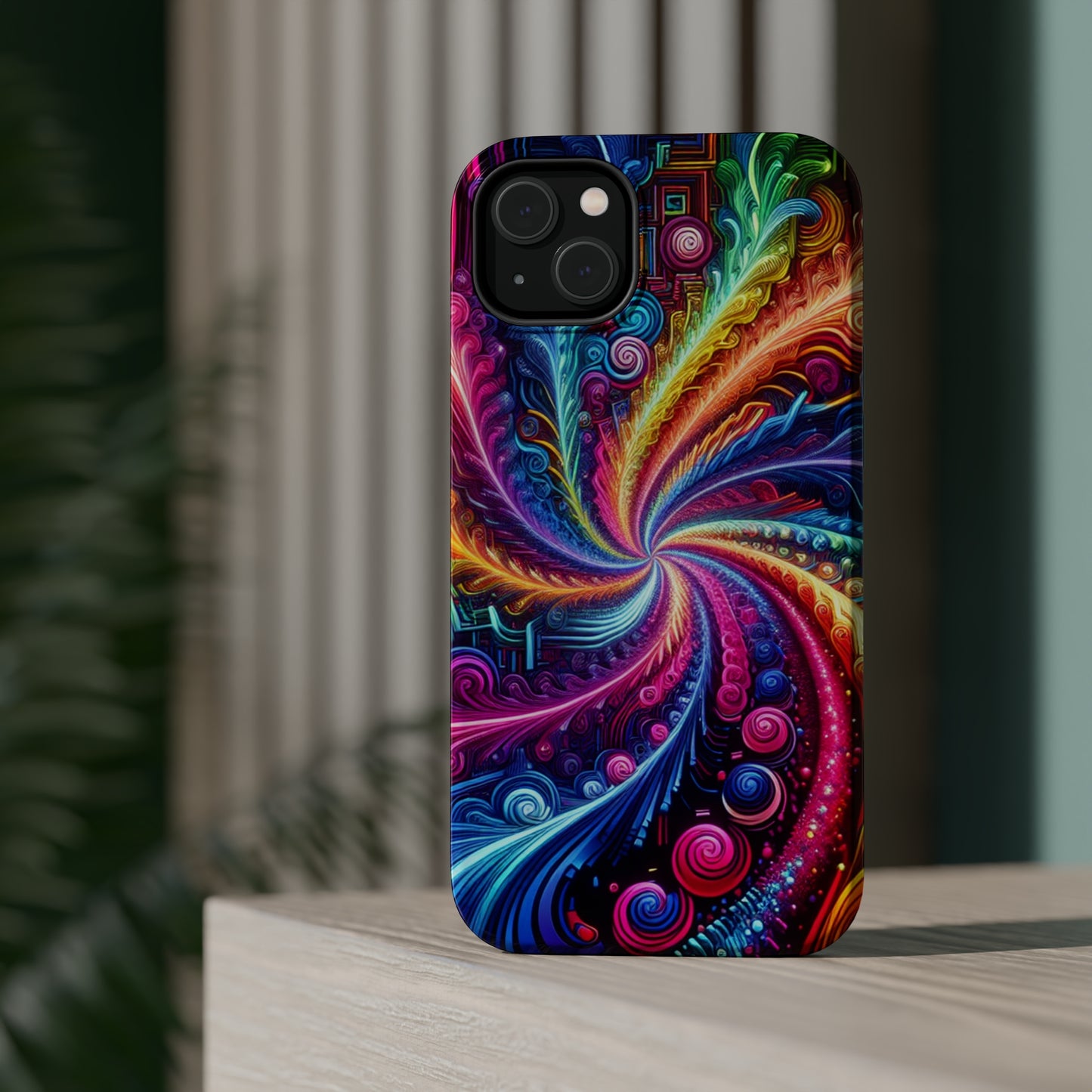 Infinite Neon Ravelry. Neon Trippy Infinity Patterns Premium Art Magsafe Magnet Tough IPhone 13 14 15 Pro Plus Max and Mini in Matte and Glossy Phone cases