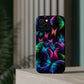 'Euphoria in Neon Flight' Neon Butterflies Premium Art Magsafe Magnet Tough IPhone 13 14 15 Pro Plus Max and Mini in Matte and Glossy Phone cases