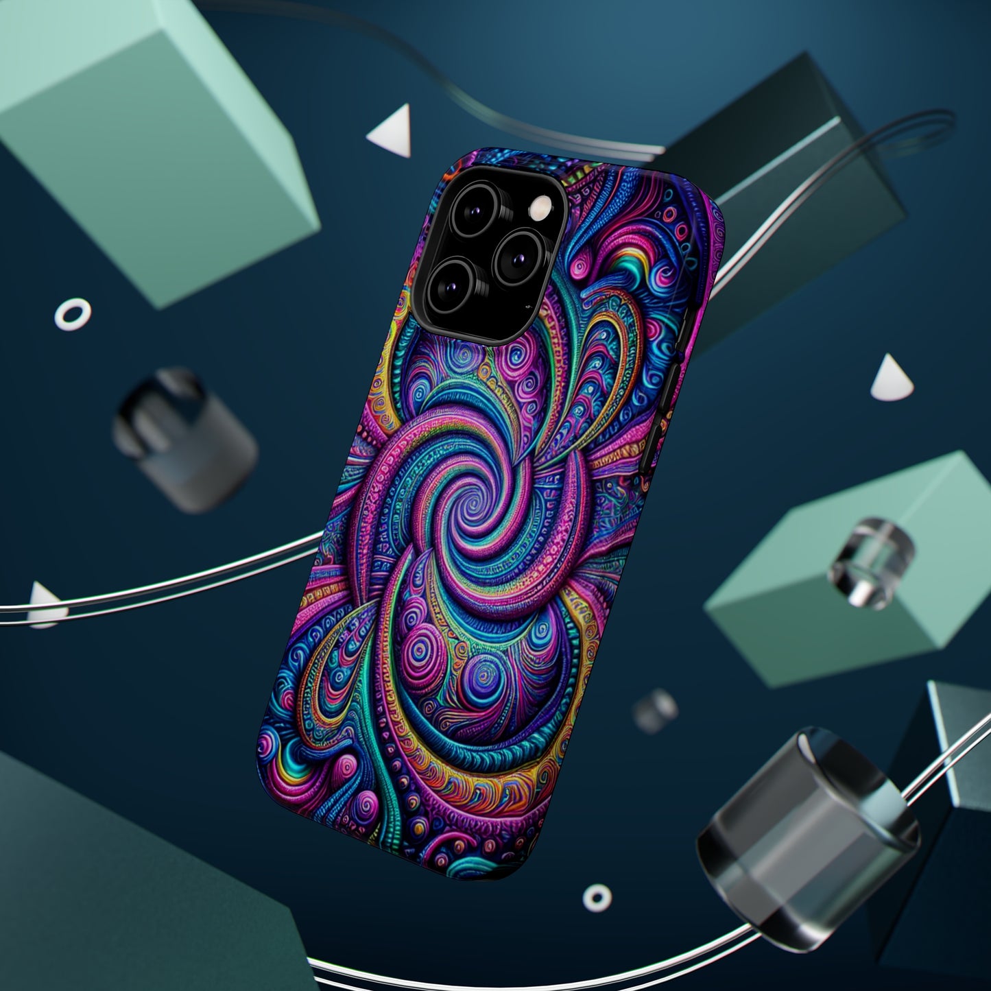 Cosmic Quasar Dreams. Neon Trippy Infinity Patterns Premium Art Magsafe Magnet Tough IPhone 13 14 15 Pro Plus Max and Mini in Matte and Glossy Phone cases