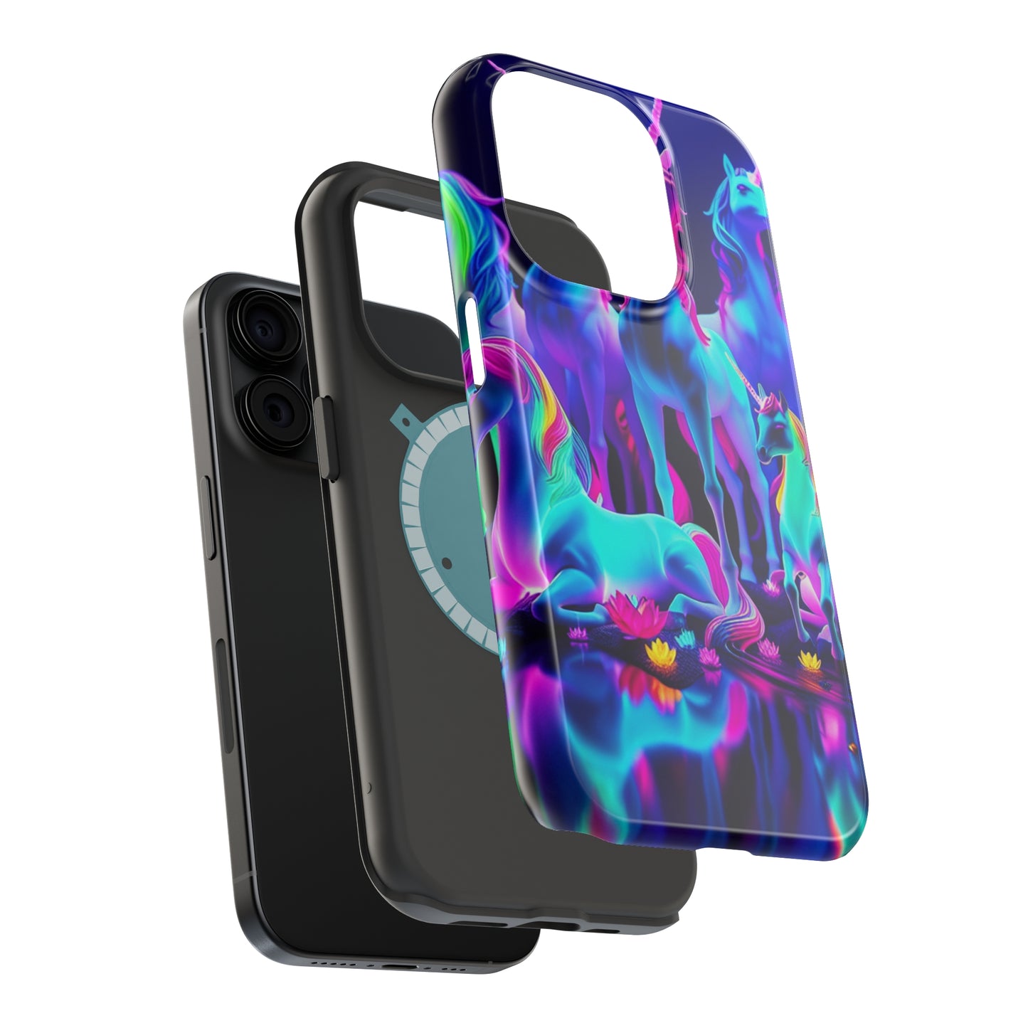 'Neon Dreamscape of Uni-Colors' Neon Unicorns Premium Art Magsafe Magnet Tough IPhone 13 14 15 Pro Plus Max and Mini in Matte and Glossy Phone cases