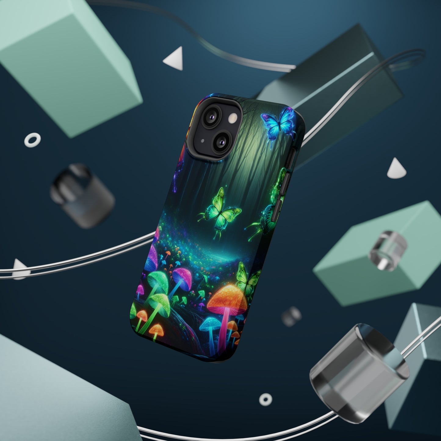 Neon Nocturne. Neon Butterflies and Mushrooms Premium Art Magsafe Magnet Tough IPhone 13 14 15 Pro Plus Max and Mini in Matte and Glossy Phone cases