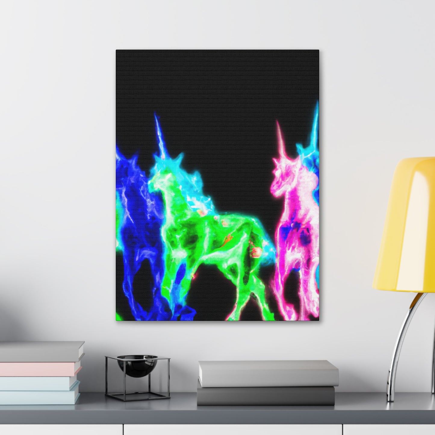 Enchanted Neon Dreamscape NEON Unicorns Art Canvas