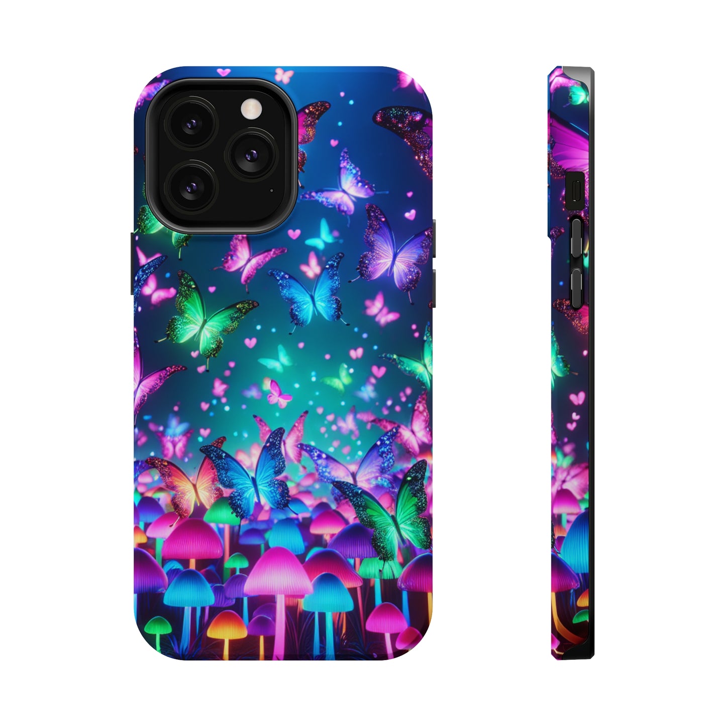 Neon Eden. Neon Butterflies and Mushrooms Premium Art Magsafe Magnet Tough IPhone 13 14 15 Pro Plus Max and Mini in Matte and Glossy Phone cases