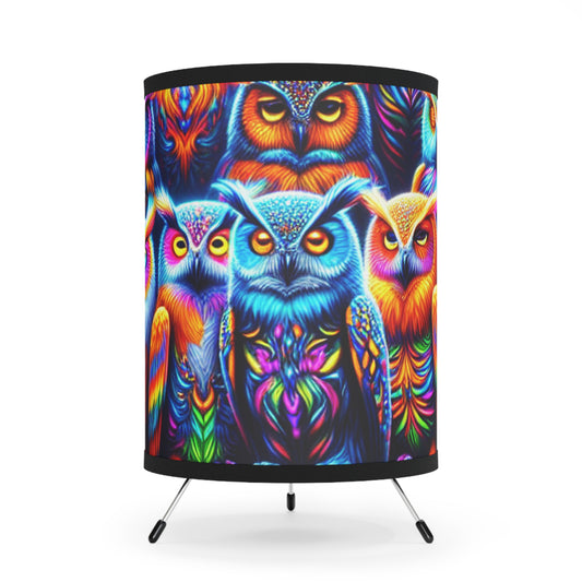 "Neon Gloaming" - NEON Owls Art Tripod Lamp