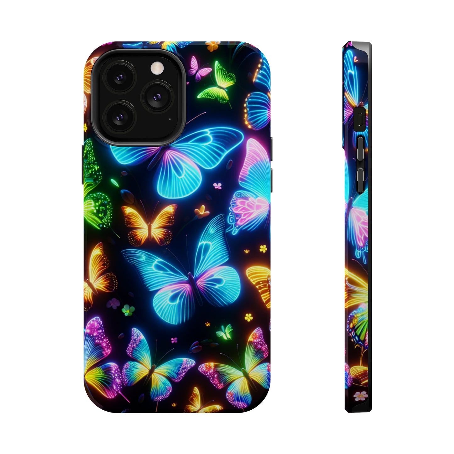 Luminous Butterfly Radiance Neon Butterflies Premium Art Magsafe Magnet Tough IPhone 13 14 15 Pro Plus Max and Mini in Matte and Glossy Phone cases