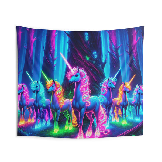 Vividly Unicorned Nightscape NEON Unicorns Art Tapestry