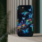 "Neon Dreamscape" Neon Butterflies and Mushrooms Premium Art Magsafe Magnet Tough IPhone 13 14 15 Pro Plus Max and Mini in Matte and Glossy Phone cases