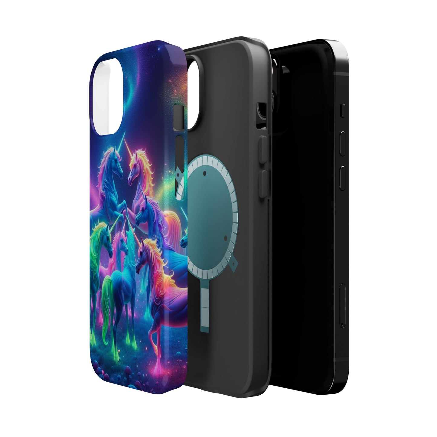 Neon Spectacle of Unicorns Neon Unicorns Premium Art Magsafe Magnet Tough IPhone 13 14 15 Pro Plus Max and Mini in Matte and Glossy Phone cases