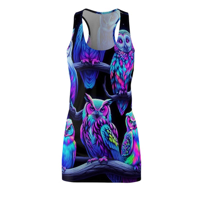 'Electric Avian Aurora' Neon Owls Racerback Dress