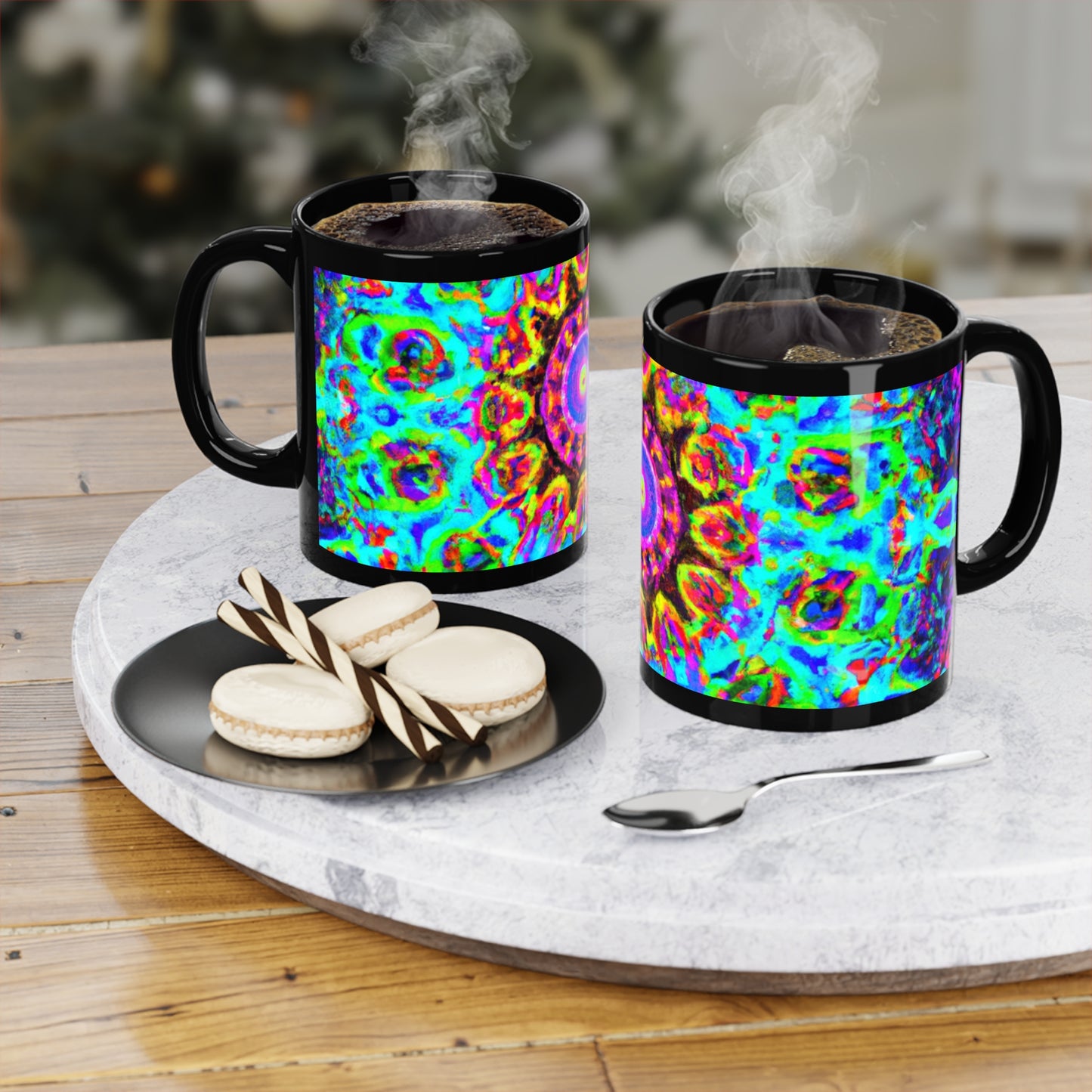 Cosmic Chromatic Chaos. Trippy Infninty Patterns 11oz Black Mug