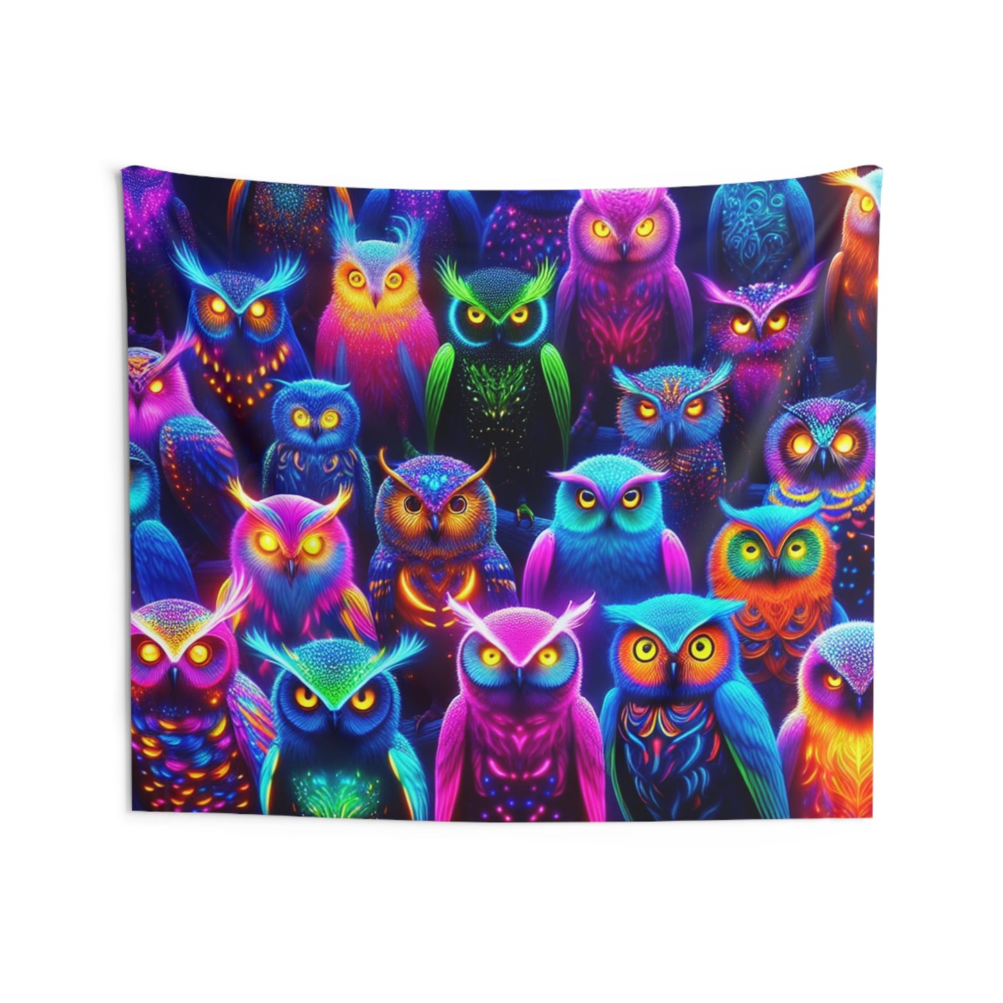 Neon Owl Coterie. NEON Owls Art Tapestry