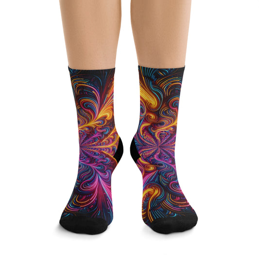 TDB Neon Mirror Maze. Trippy Recycled Poly Socks
