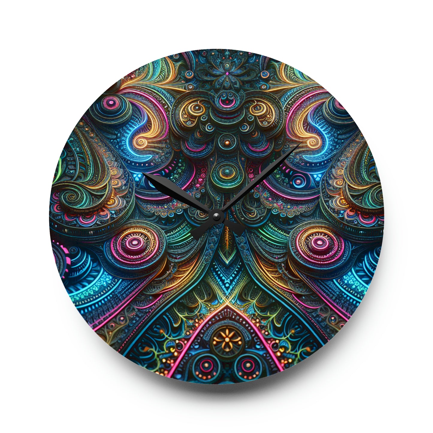 Neon Vortex Infinity Patterns Art Acrylic Clock
