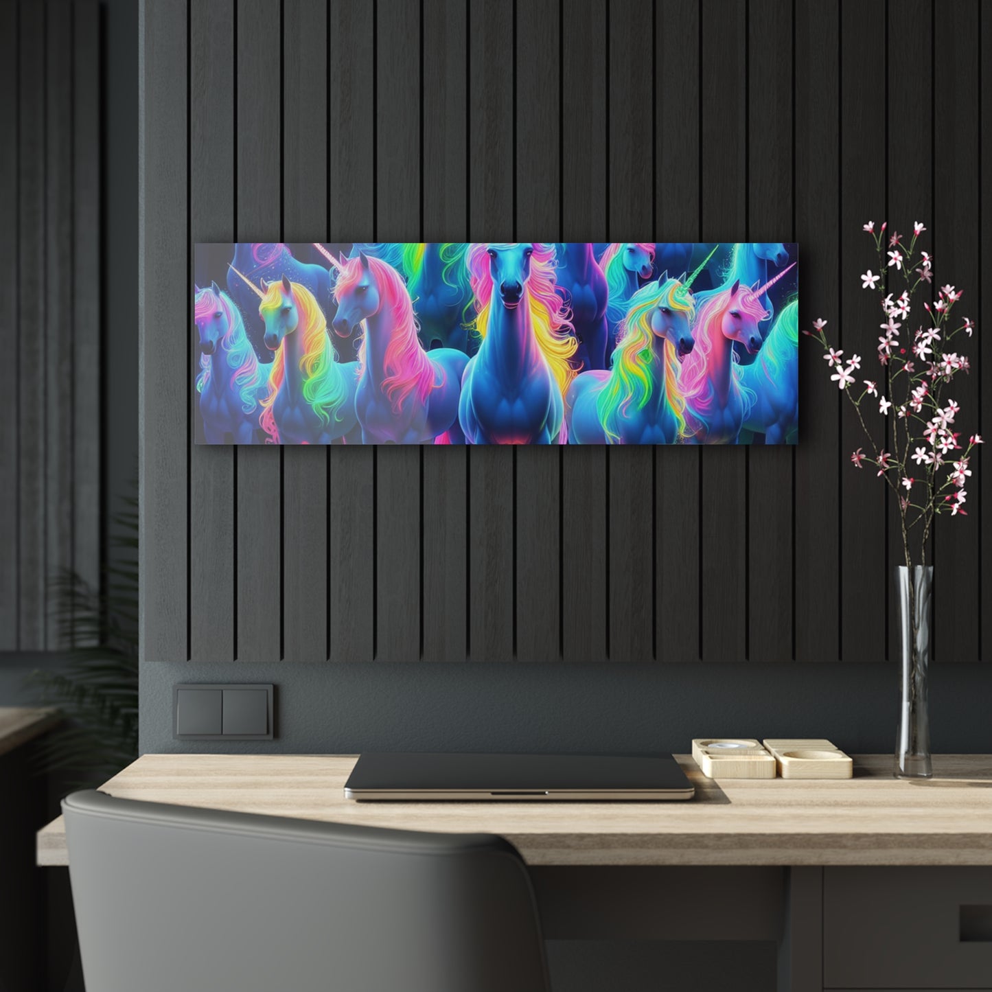Cosmic Chromatic Unicorns. NEON Unocrons Art 1/4" Glossy Acrylic Art