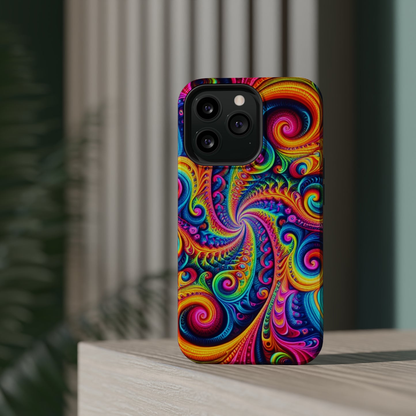 Trip-Infinite Radiance Neon Trippy Infinity Patterns Premium Art Magsafe Magnet Tough IPhone 13 14 15 Pro Plus Max and Mini in Matte and Glossy Phone cases