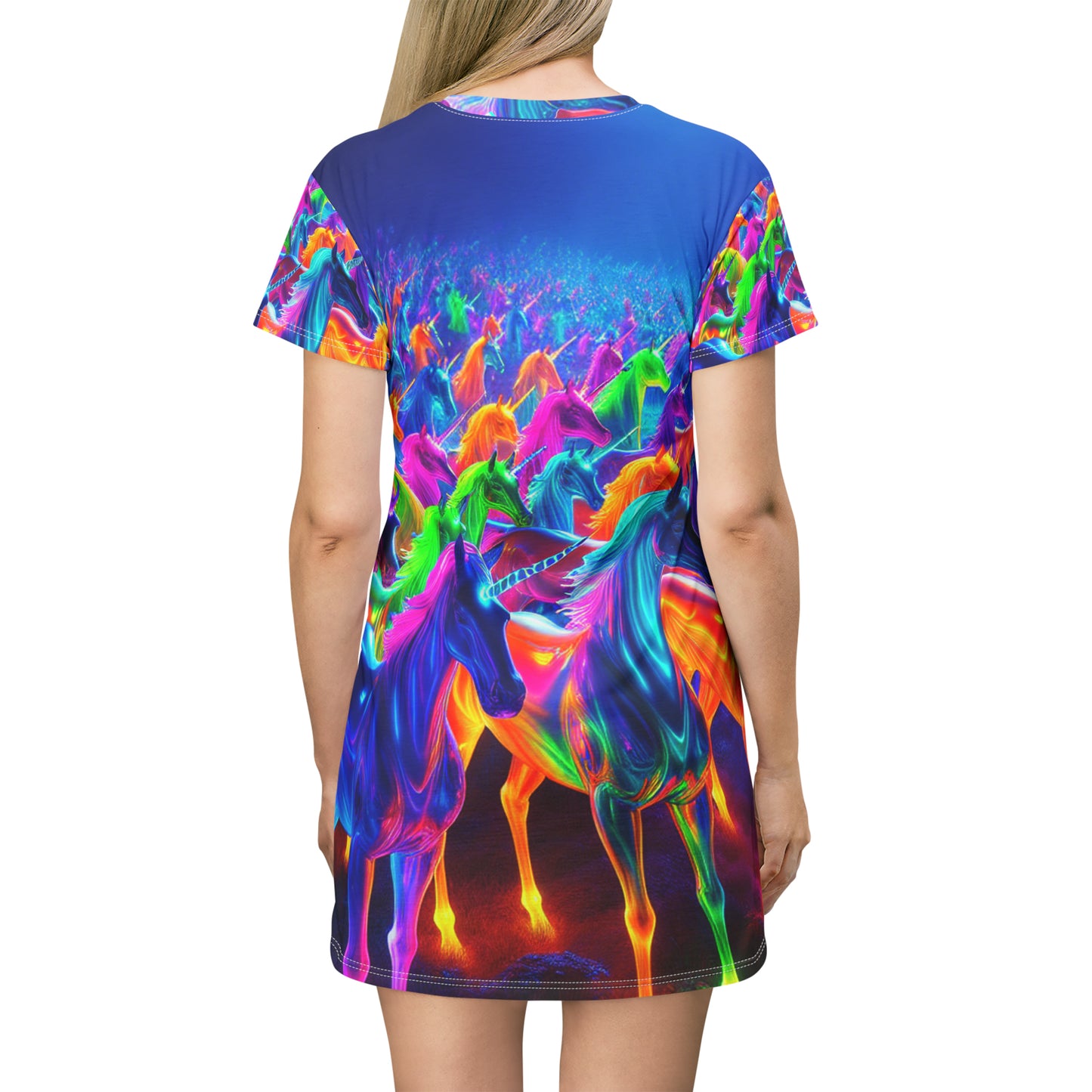"Neon Mystic Majesties" Neon Unicorns Womans T Shirt Dress