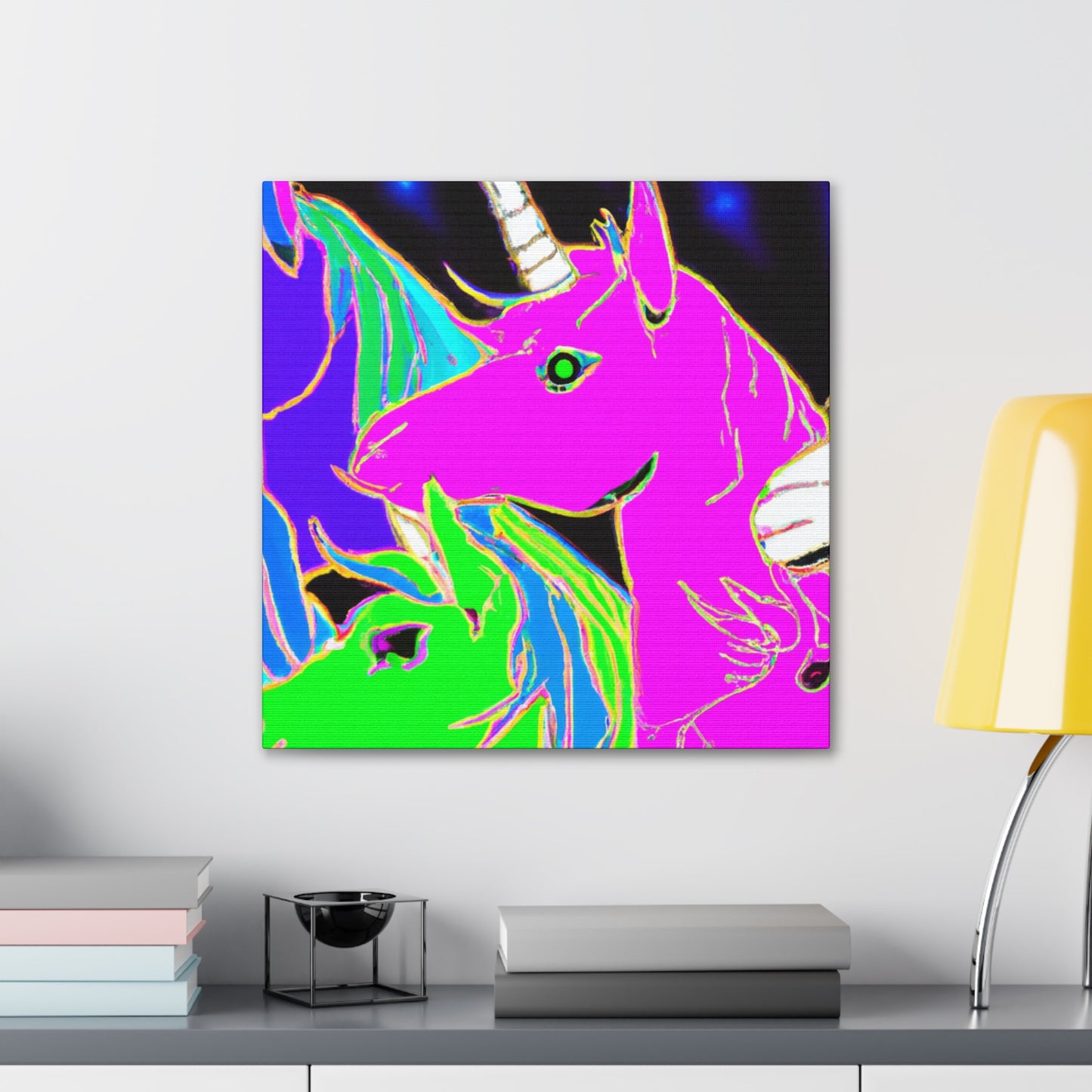 "Neon Rainbow Posse" NEON Unicorns Art Canvas
