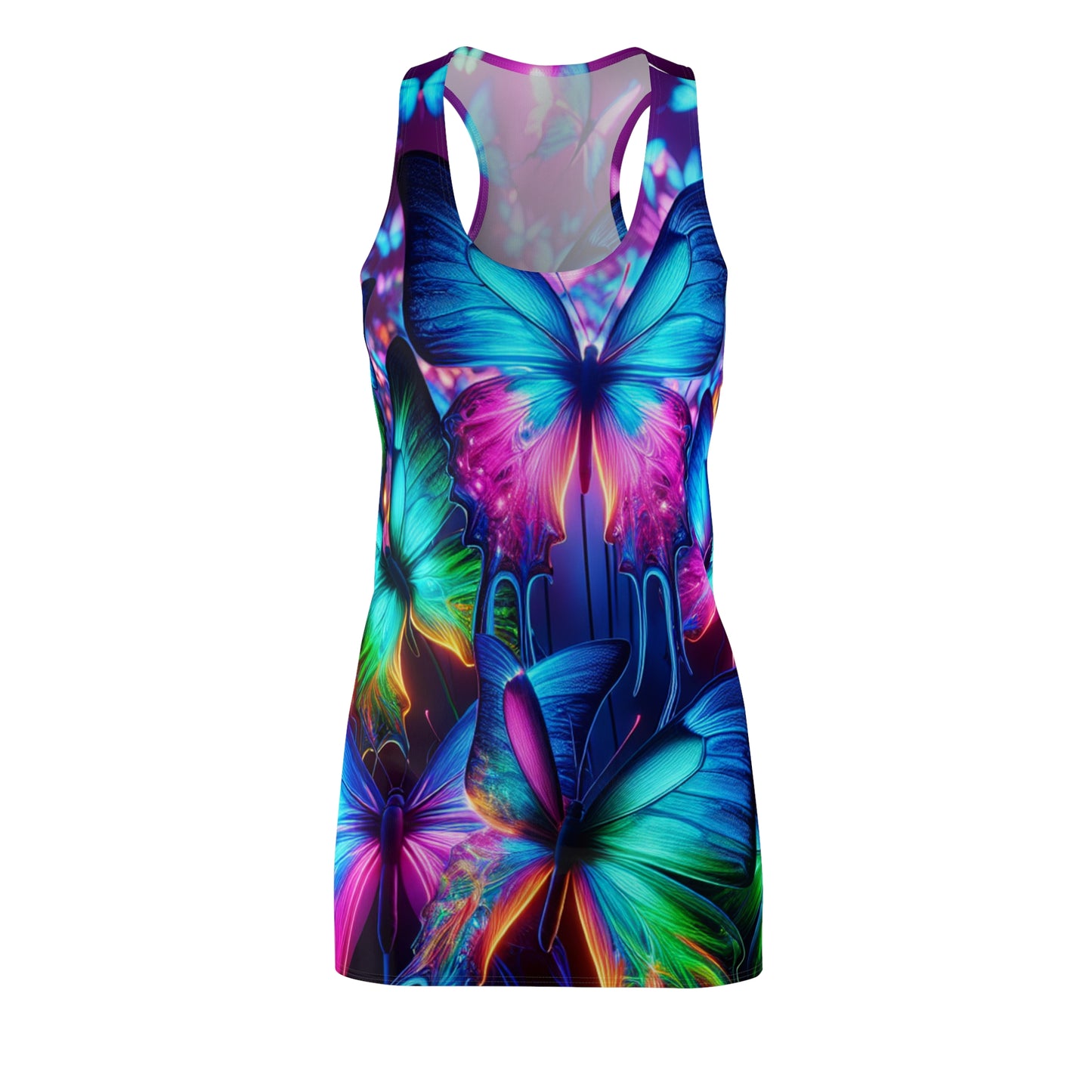 "Illuminated Nectar" Neon Butterflies  Racerback Dress