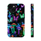 "Neon Burst Wonderland". Neon Butterflies and Mushrooms Premium Art Magsafe Magnet Tough IPhone 13 14 15 Pro Plus Max and Mini in Matte and Glossy Phone cases