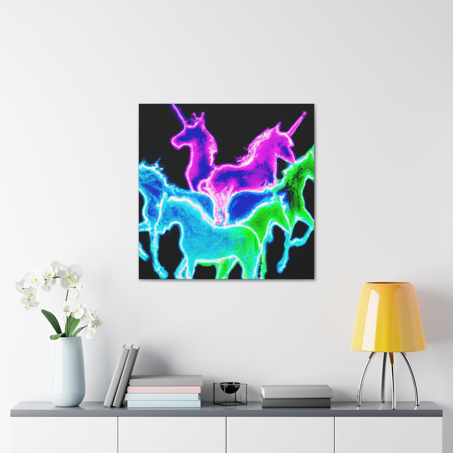 Neon Rainbow Unicorns NEON Unicorns Art Canvas
