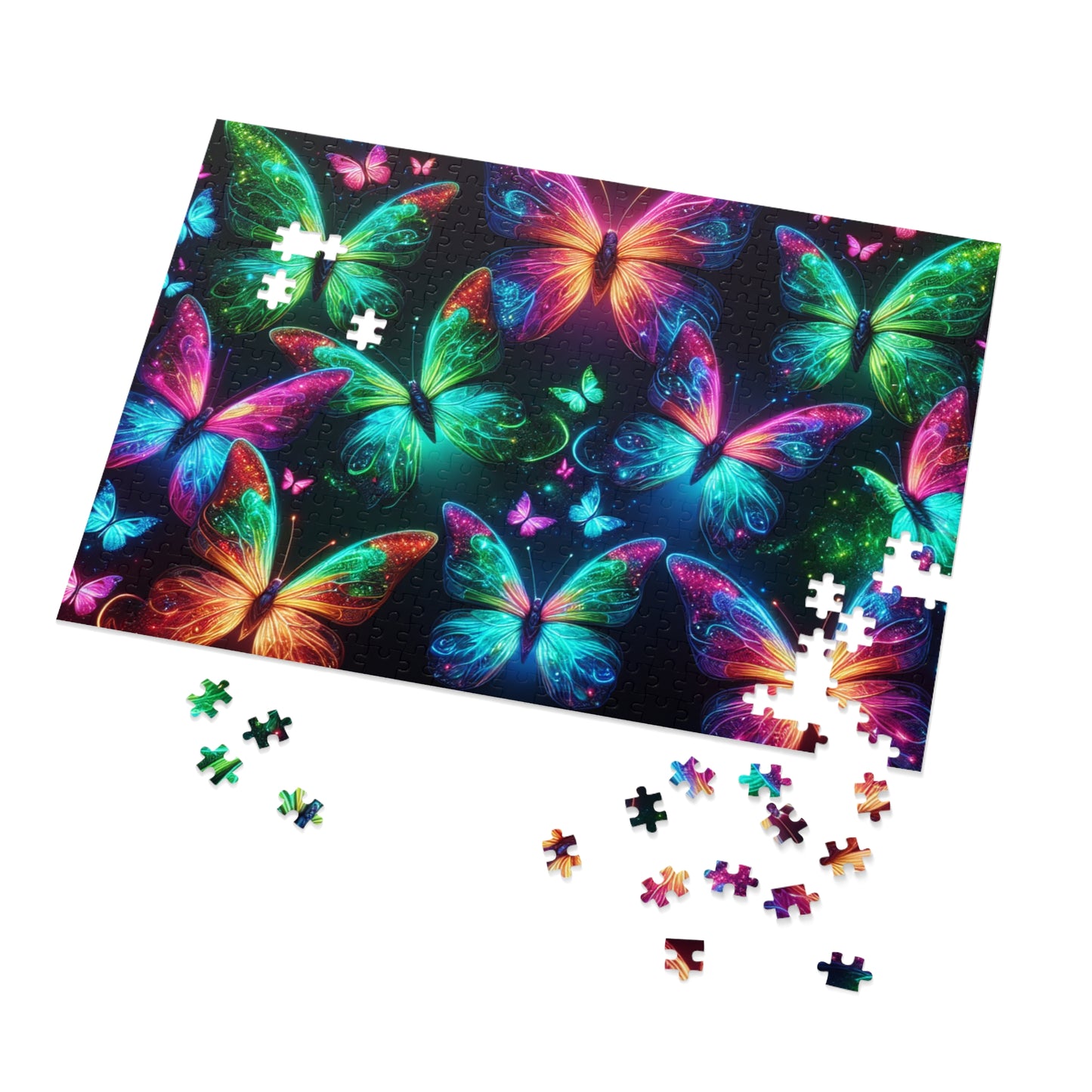 Neon Flutter. - Neon Butterflies Puzzle30, 110, 252, and 1000 Pieces