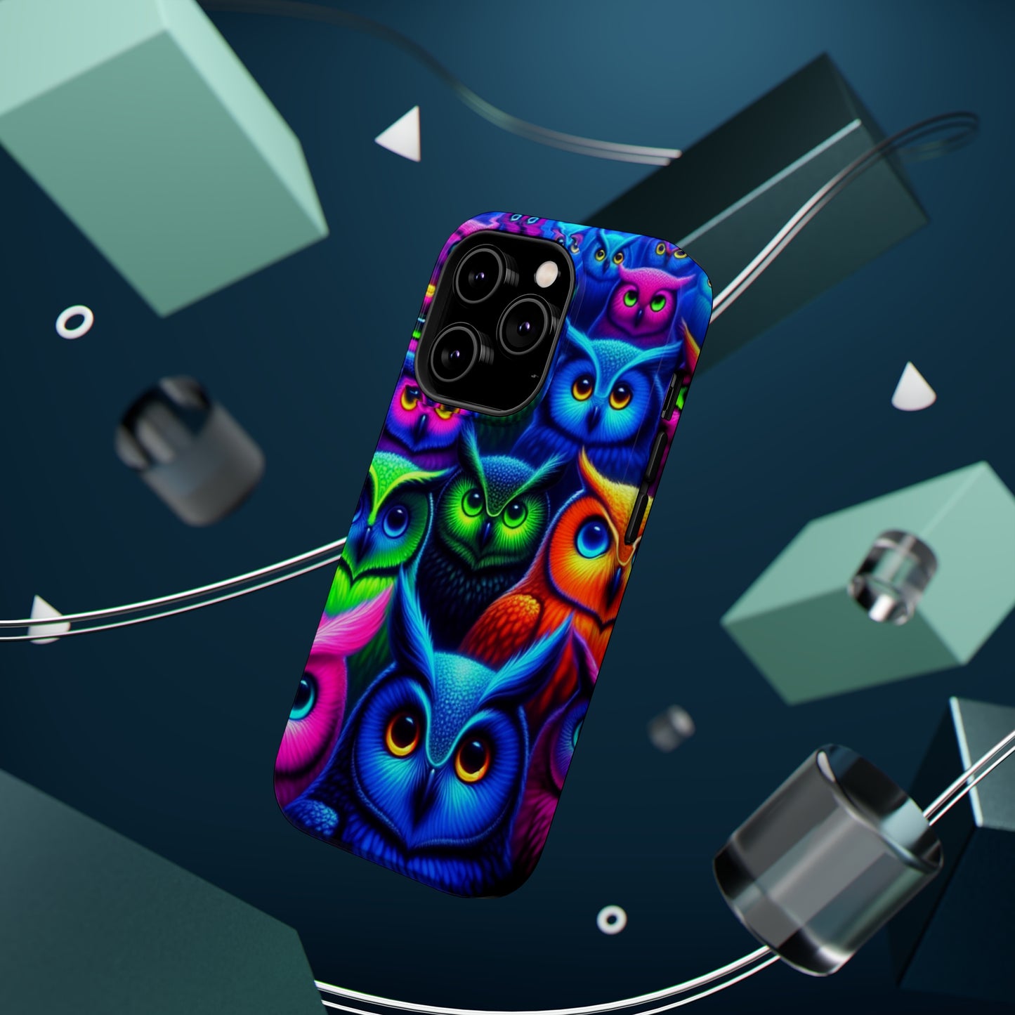 Neon Owlish Delight. Neon Owls Premium Art Magsafe Magnet Tough IPhone 13 14 15 Pro Plus Max and Mini in Matte and Glossy Phone cases