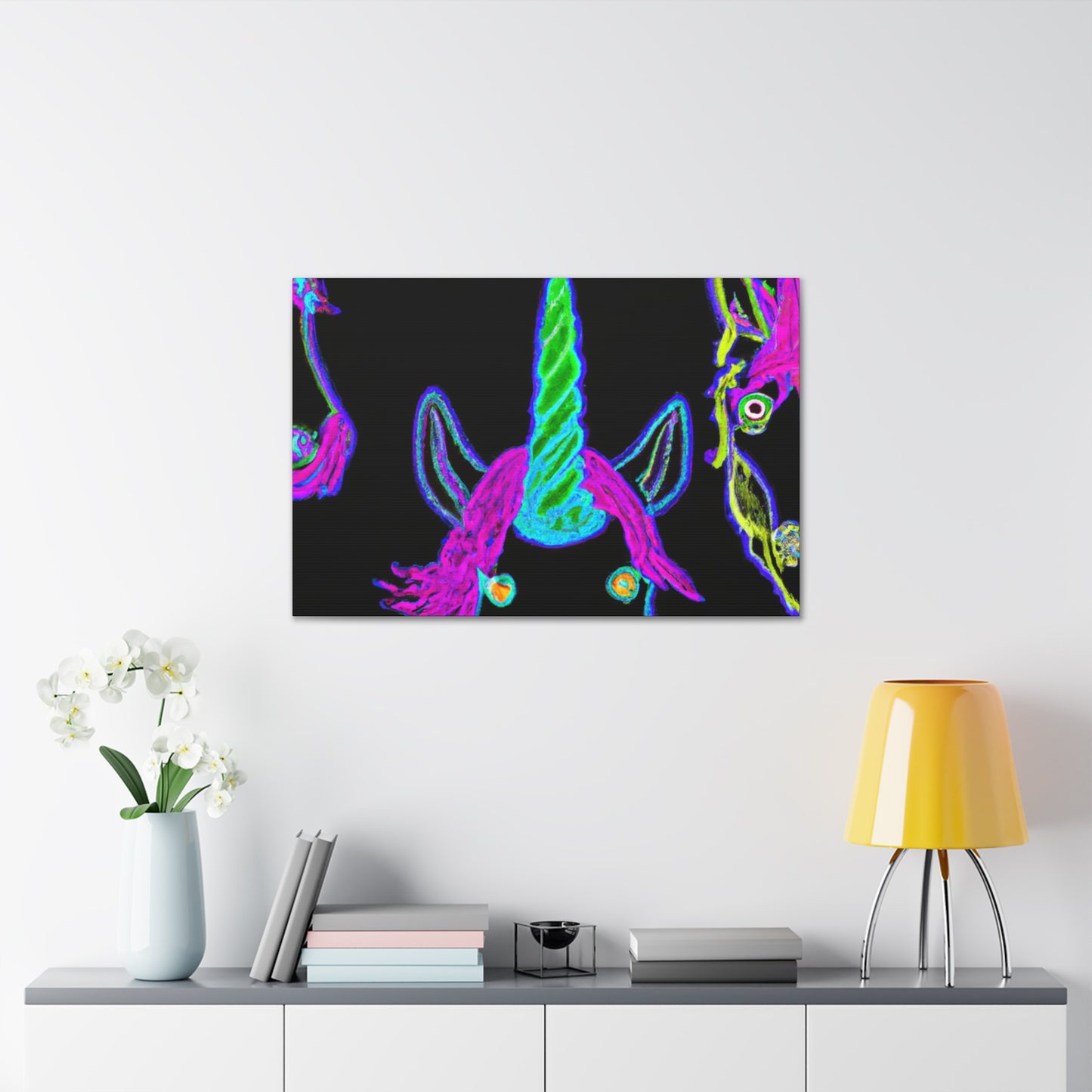 Vibrant Neon Magic. NEON Unicorns Art Canvas