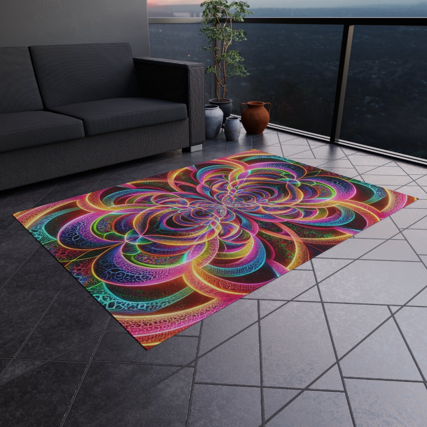 Neon Infinity Splatter-scape. Infinity Patterns Outdoor Rug