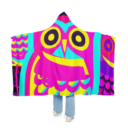 "Neon Nocturne" - NEON Owls Art Hooded Snuggle Blanket