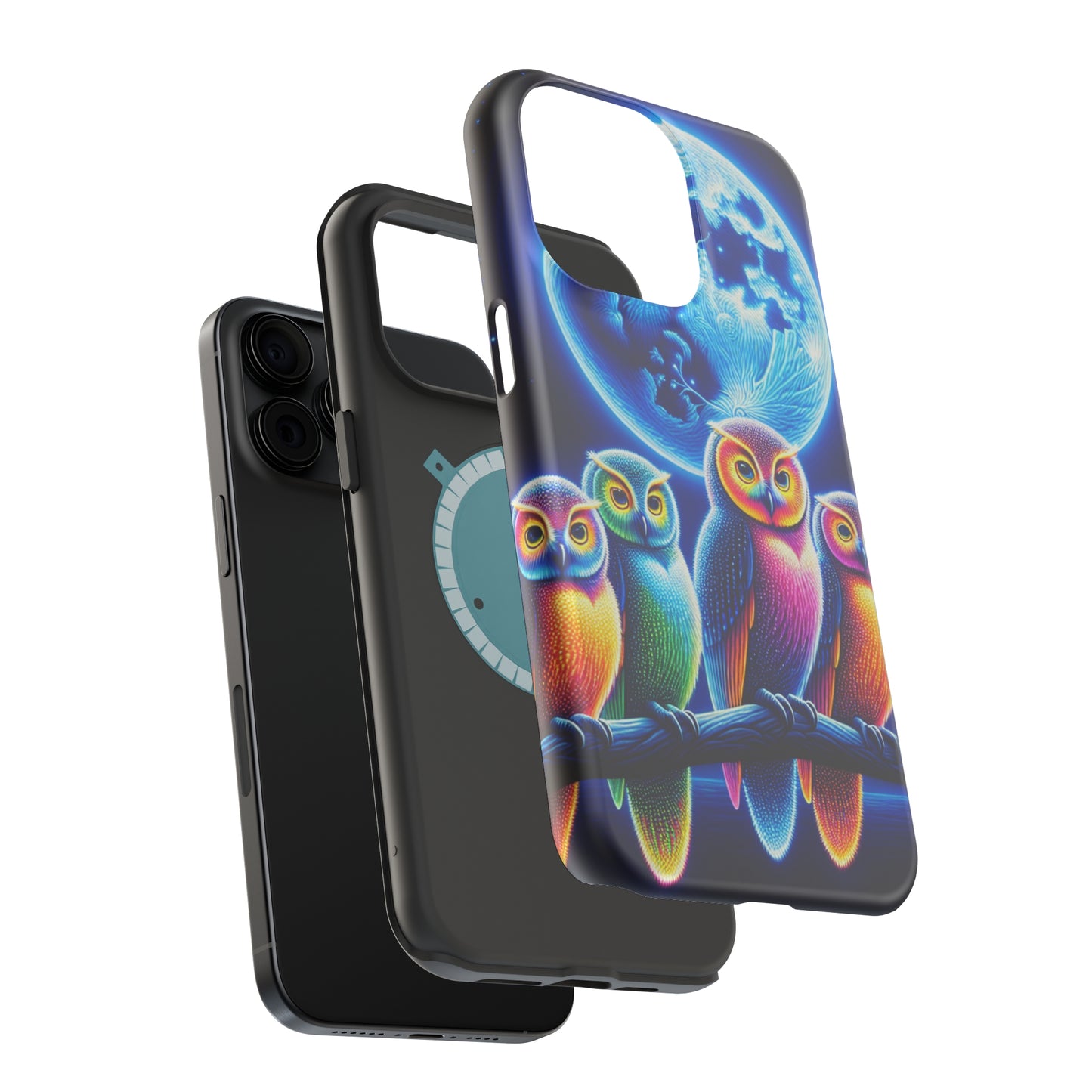 Neon Nocturnal Orbitals. Neon Owls Premium Art Magsafe Magnet Tough IPhone 13 14 15 Pro Plus Max and Mini in Matte and Glossy Phone cases