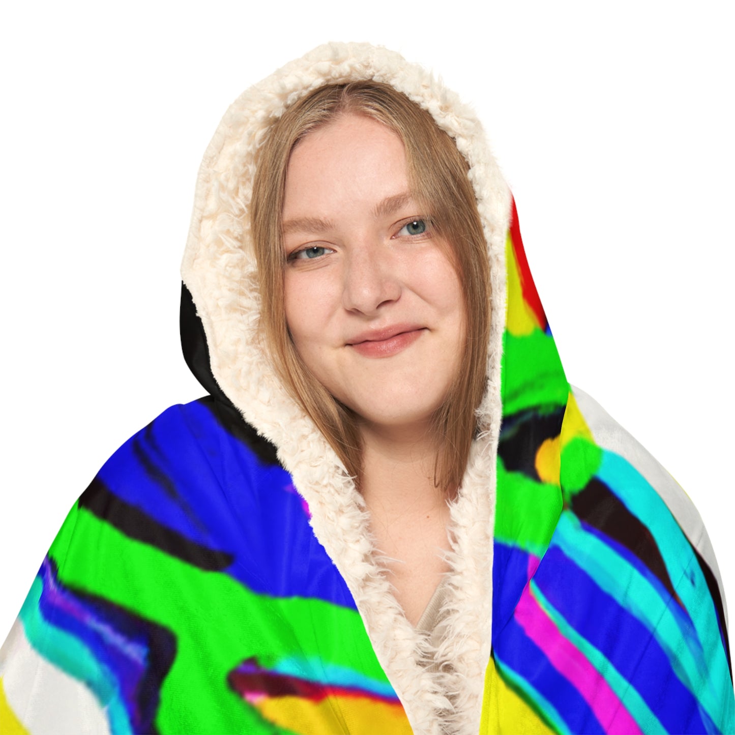 "Owls in Technicolor". - NEON Owls Art Hooded Snuggle Blanket