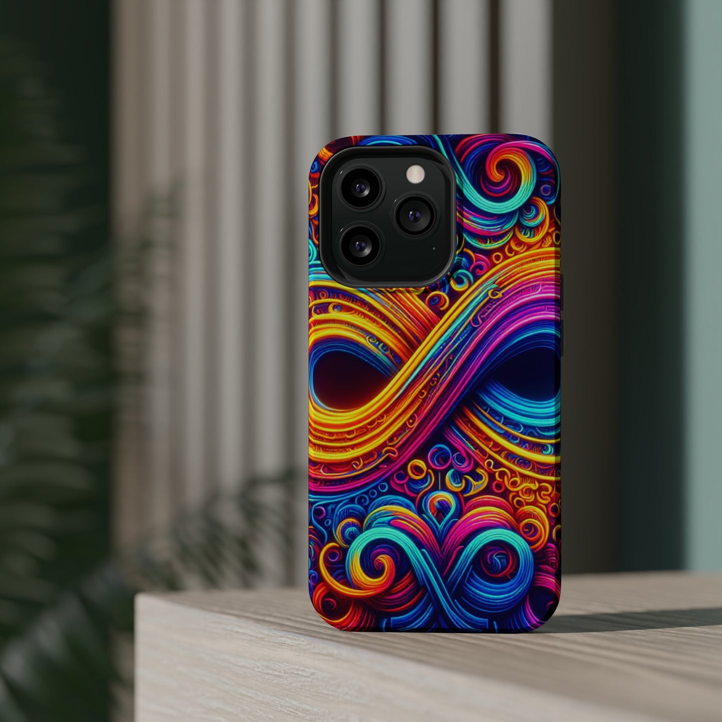 ElectroFractal Fluorescence. Neon Trippy Infinity Patterns Premium Art Magsafe Magnet Tough IPhone 13 14 15 Pro Plus Max and Mini in Matte and Glossy Phone cases