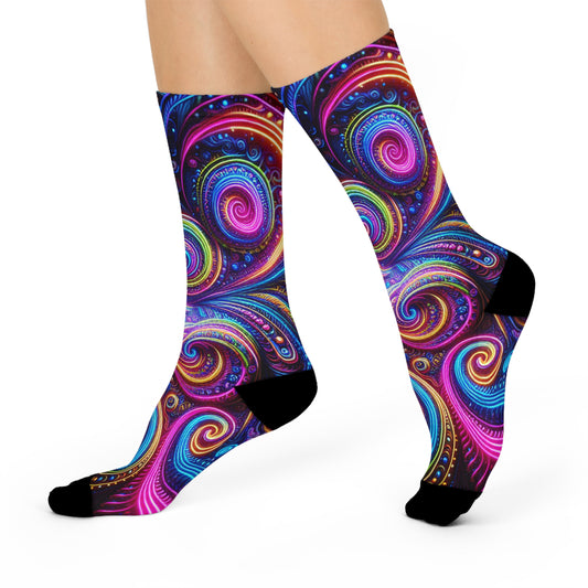 Vibrant Infinity Chaos. Trippy Cushioned Crew Socks