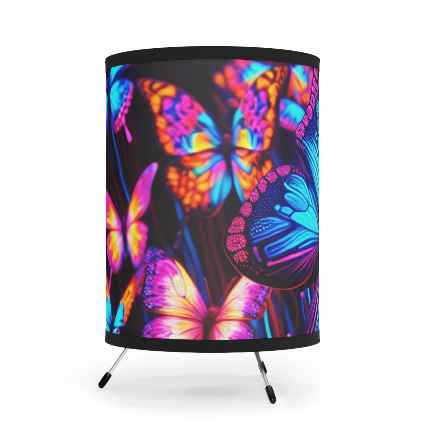 "Glowing Butterfly Symphony" - NEON Butterflies Art Tripod Lamp