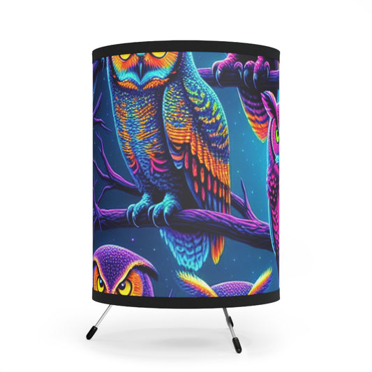 "Aurora Prisms Of The Night" - NEON Owls Art Tripod Lamp