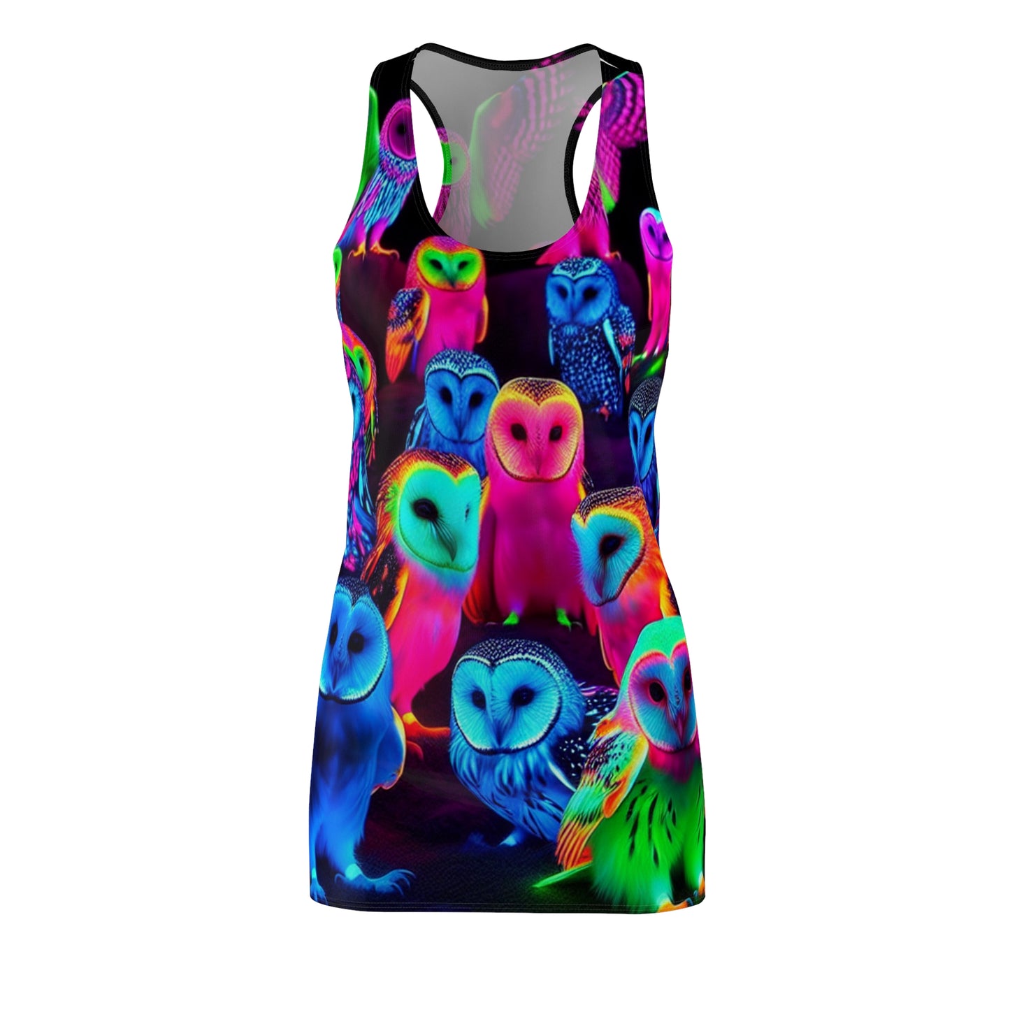 'Confetti Conclave of Owls' Neon Owls Racerback Dress